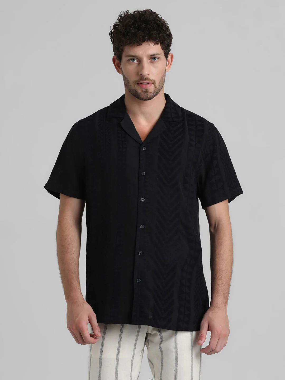 Black Printed Short Sleeves Shirt - Image 2