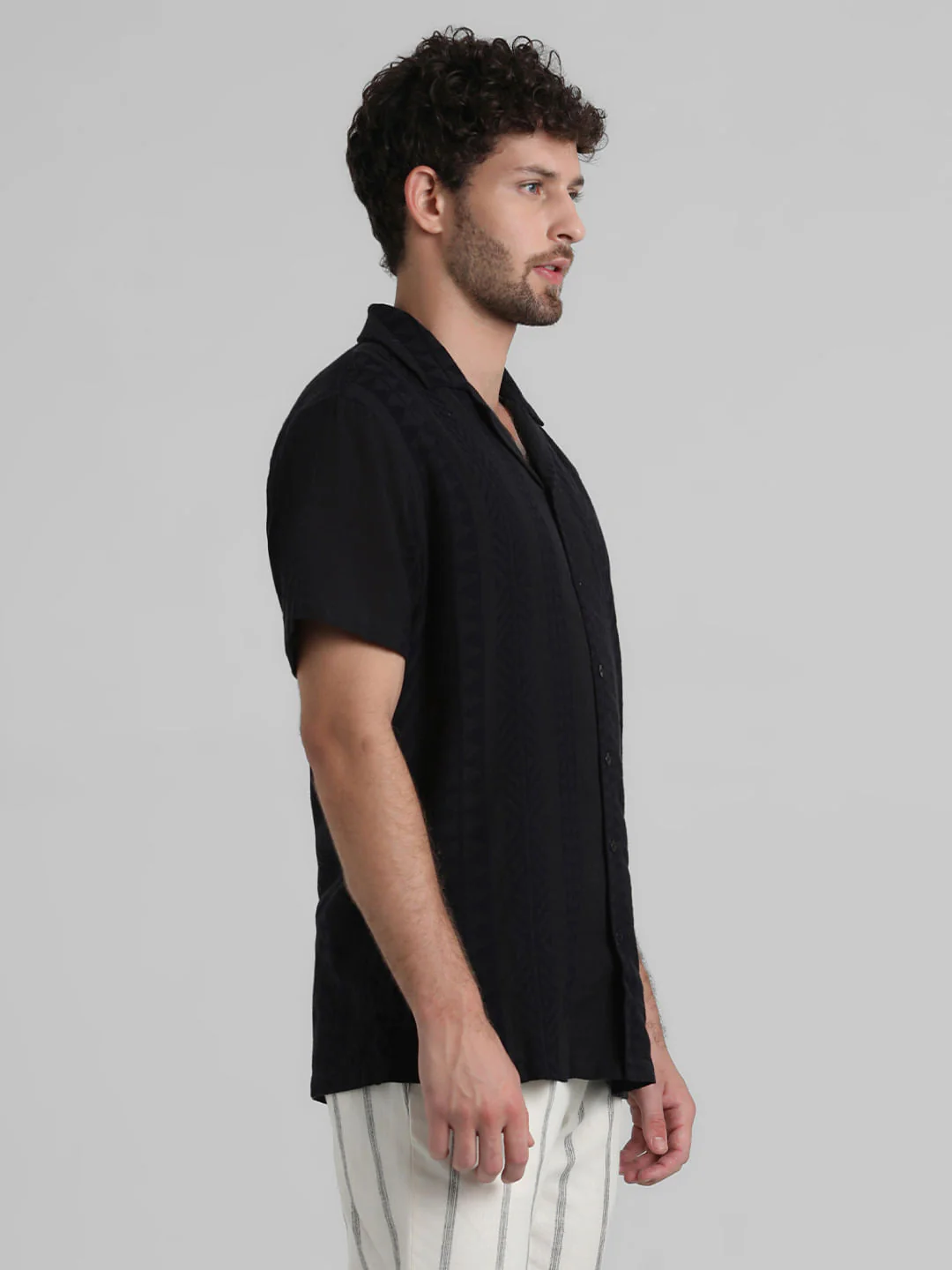 Black Printed Short Sleeves Shirt - Image 3