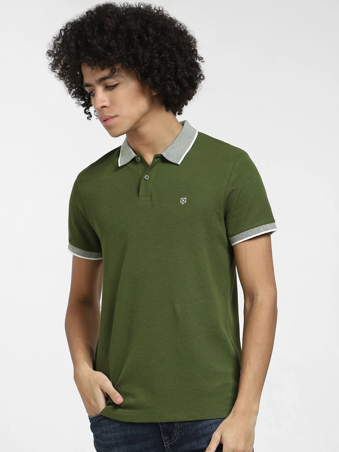 Green Contrast Collar Polo T-shirt - Image 2