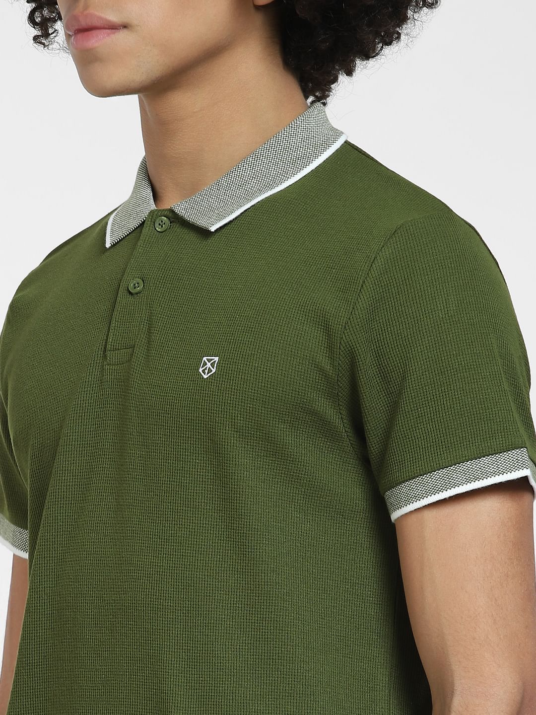 Green Contrast Collar Polo T-shirt - Image 5