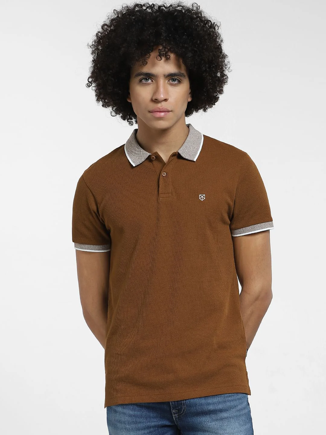 Brown Contrast Collar Polo T-shirt - Image 2