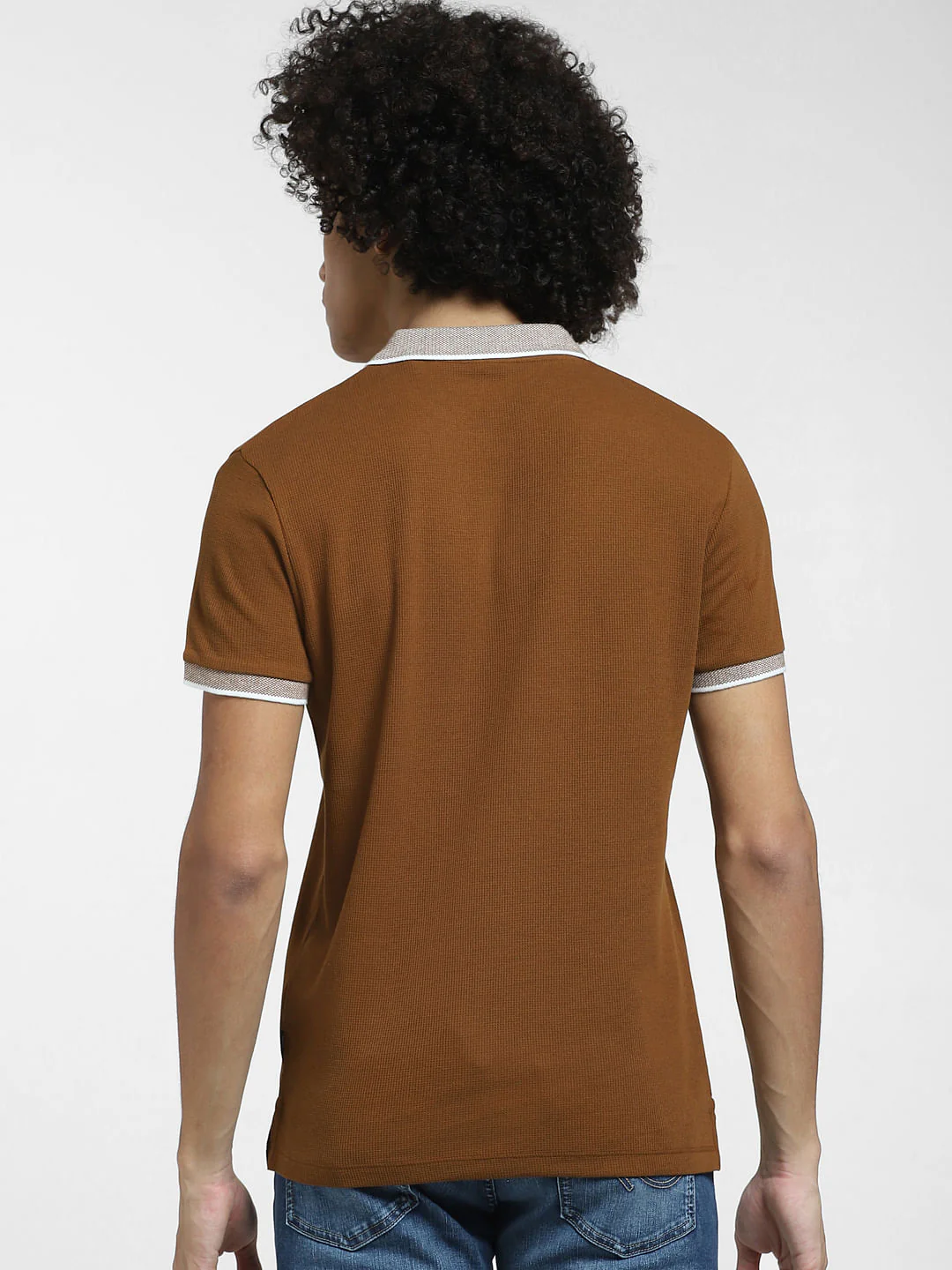 Brown Contrast Collar Polo T-shirt - Image 4