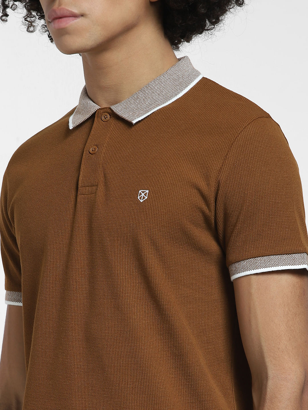 Brown Contrast Collar Polo T-shirt - Image 5