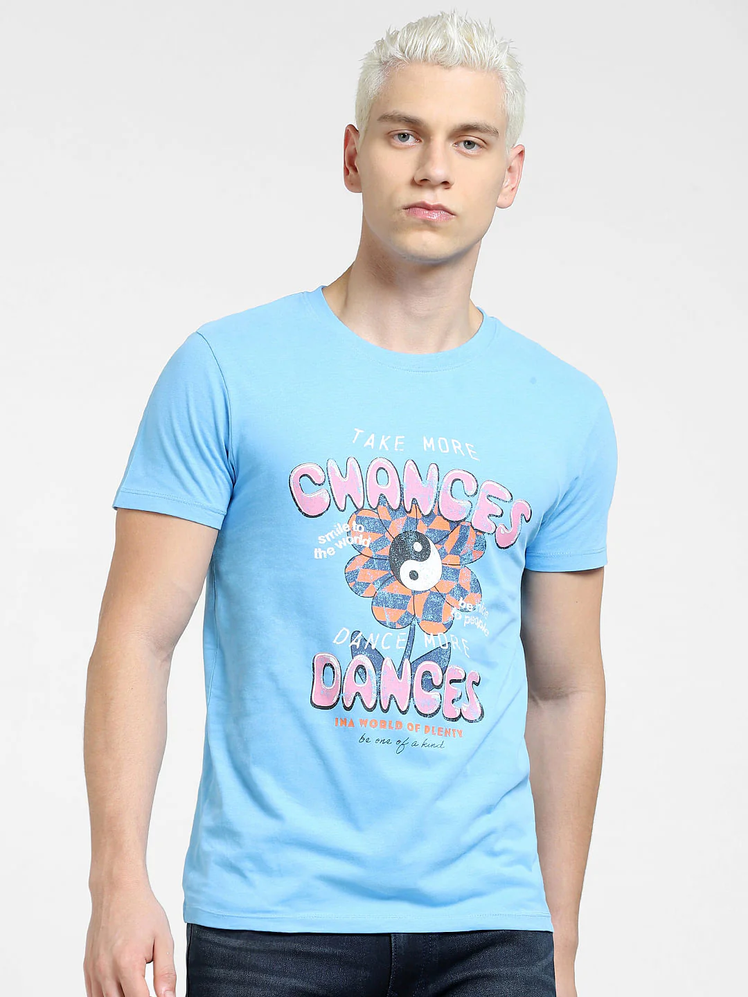 Blue Graphic Print Crew Neck T-shirt - Image 2