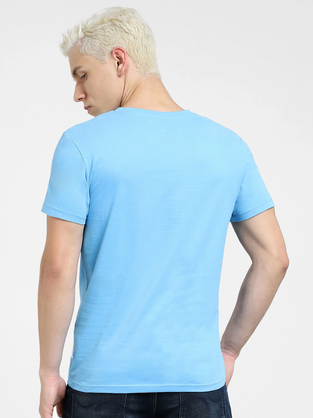 Blue Graphic Print Crew Neck T-shirt - Image 4