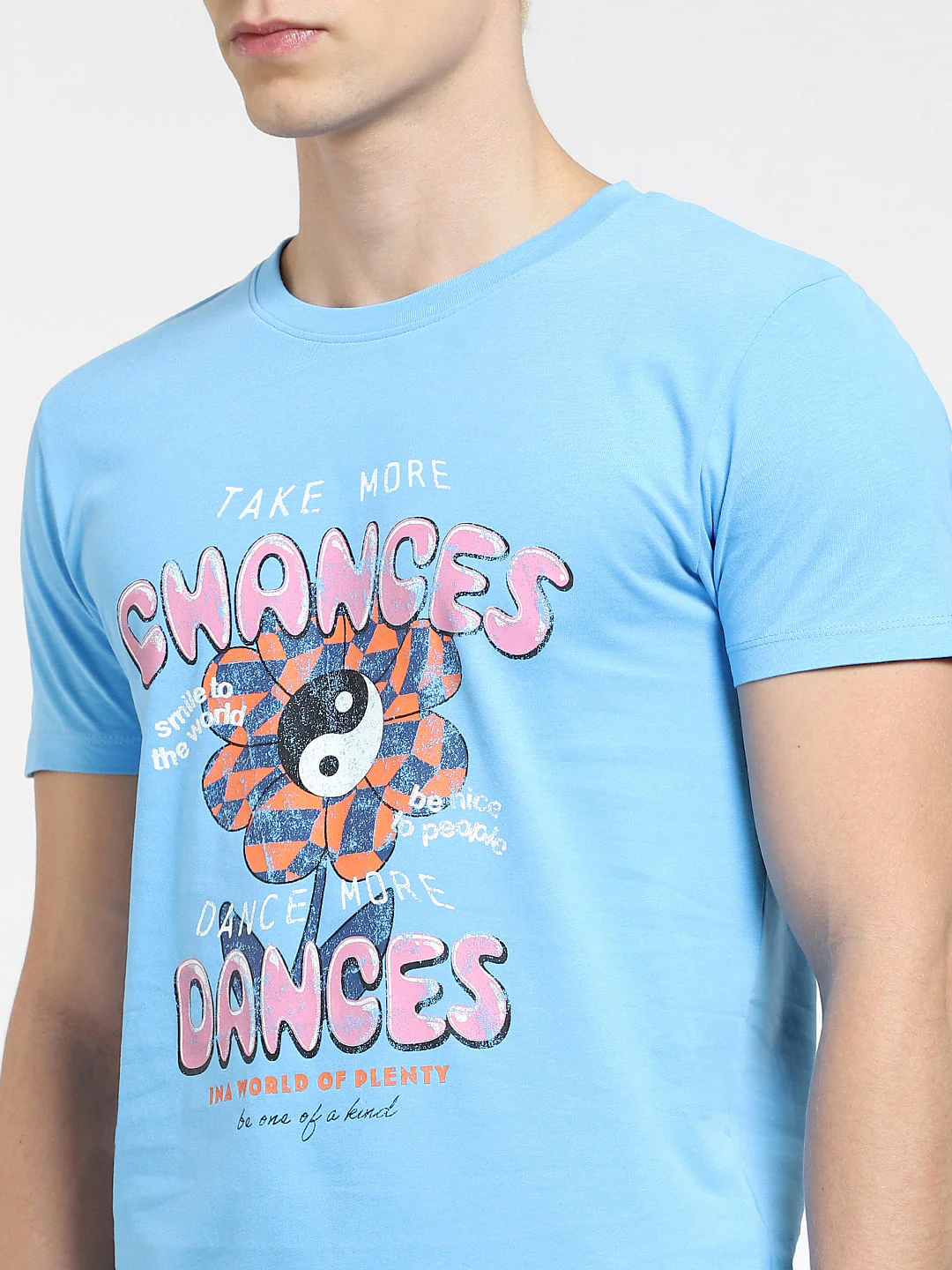 Blue Graphic Print Crew Neck T-shirt - Image 5