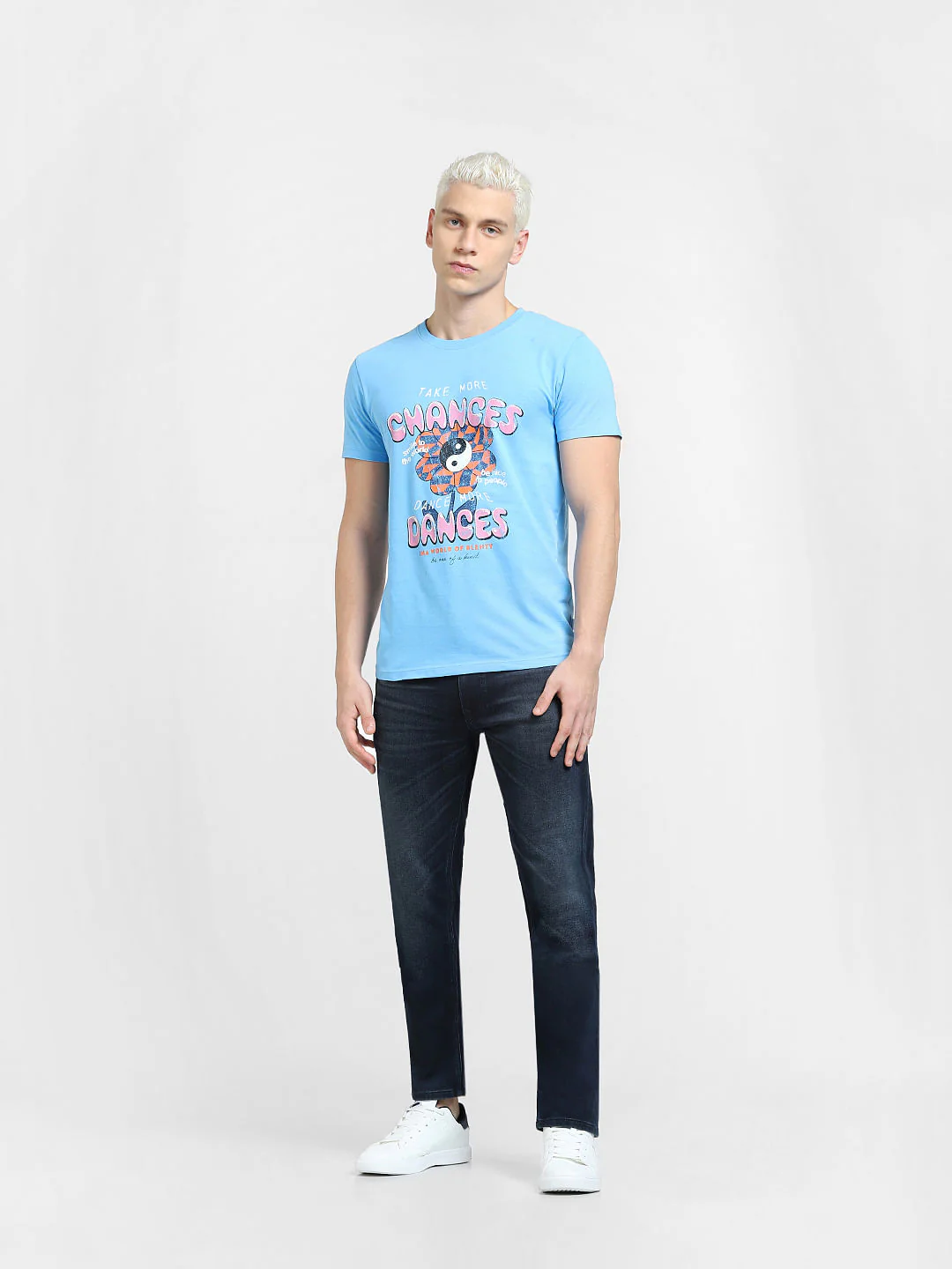 Blue Graphic Print Crew Neck T-shirt - Image 6
