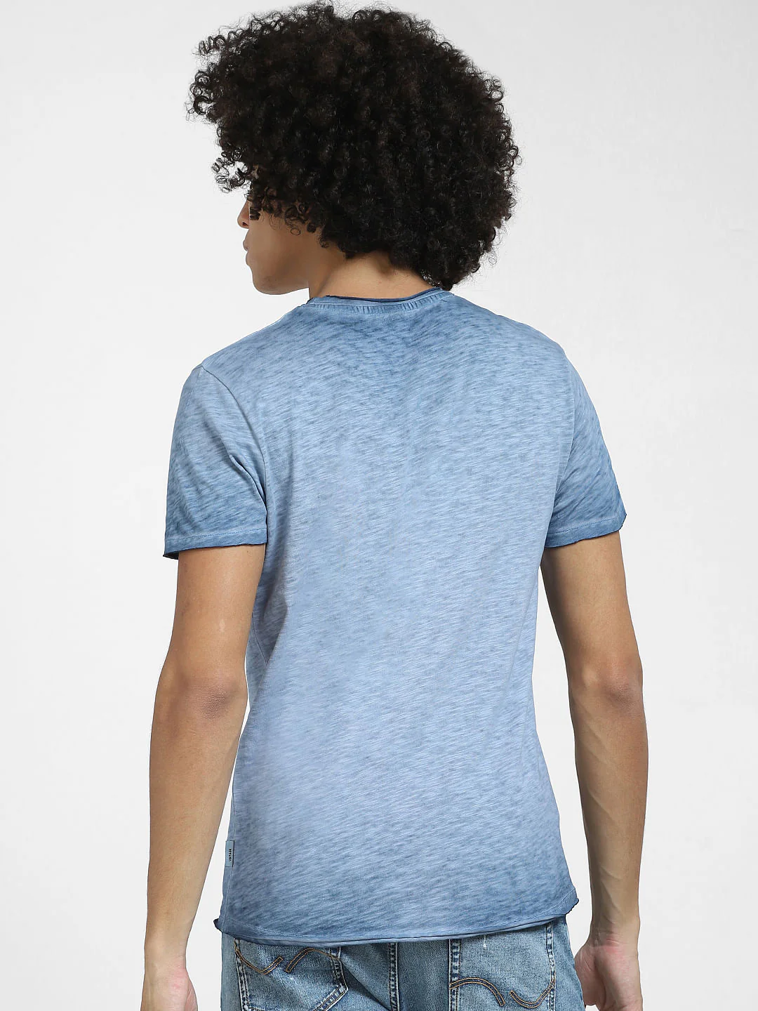 Blue Raw Edge Crew Neck T-shirt - Image 4
