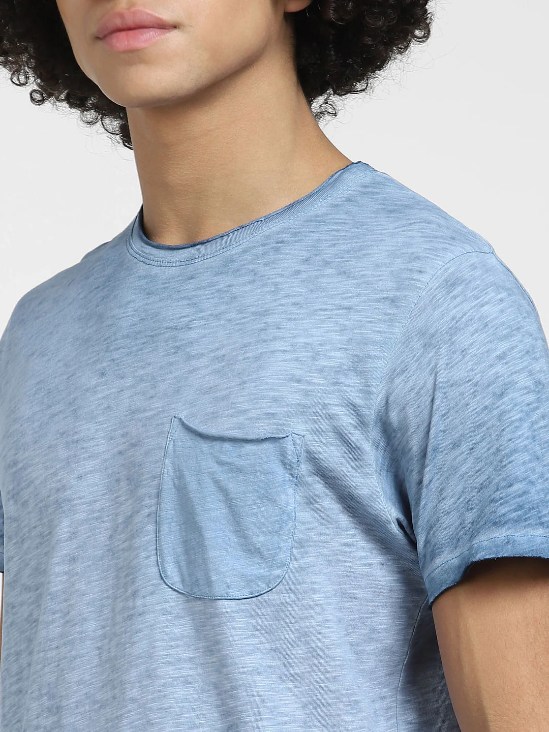Blue Raw Edge Crew Neck T-shirt - Image 5
