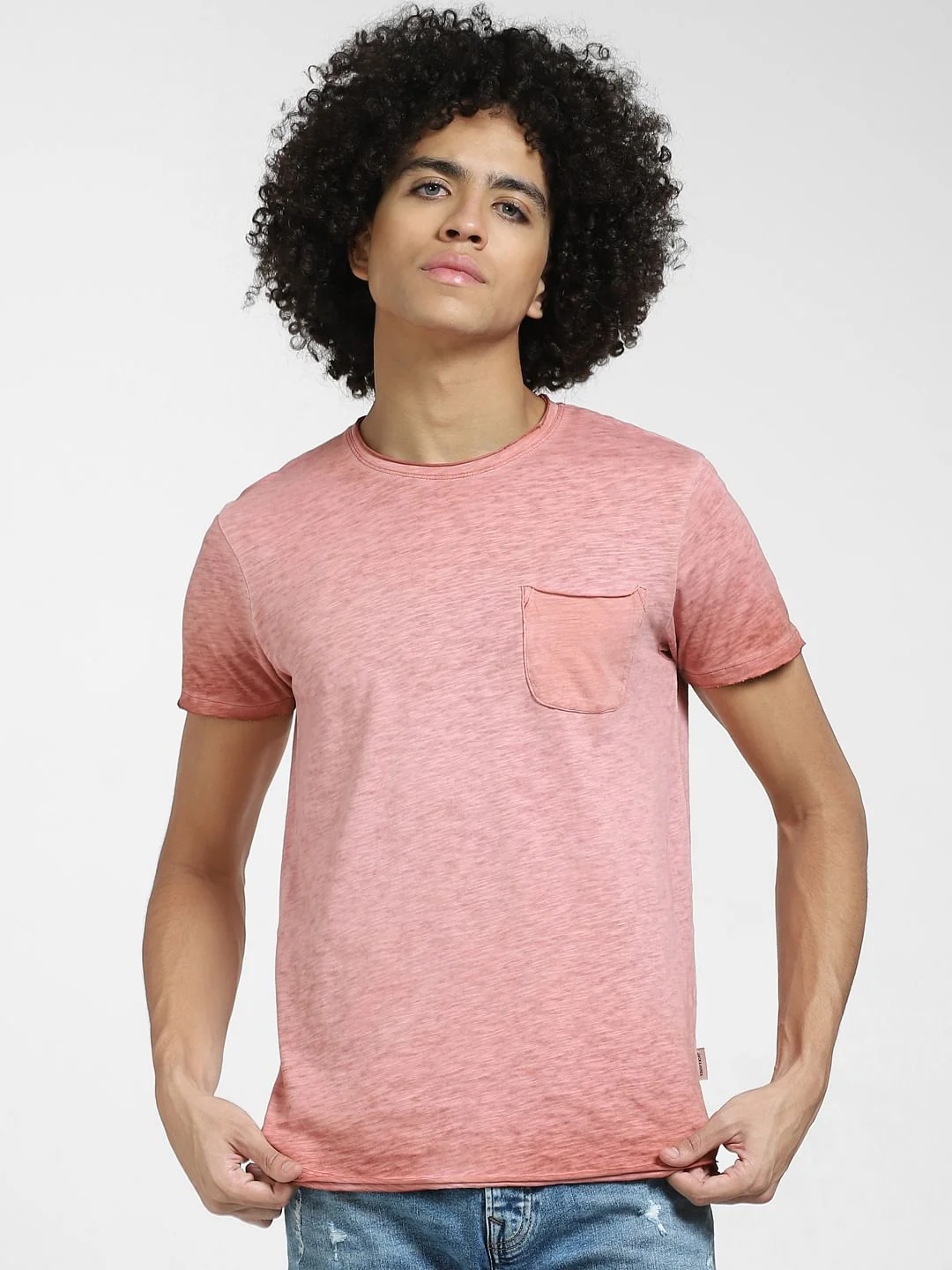 Red Raw Edge Crew Neck T-shirt - Image 2