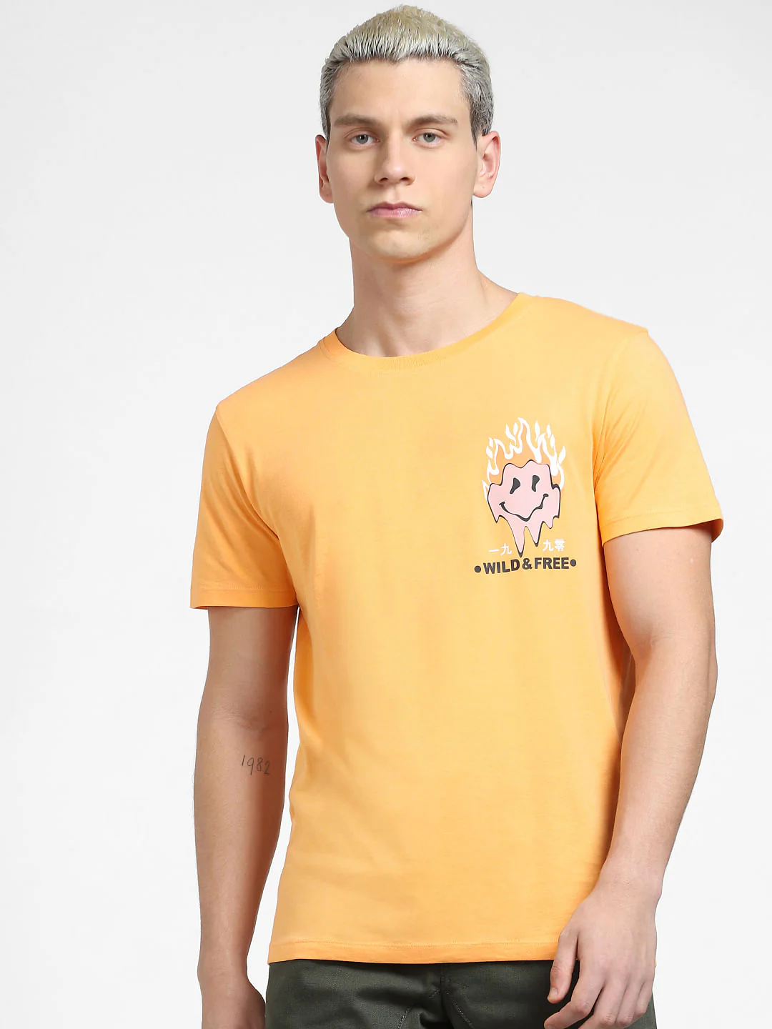Orange Graphic Print Crew Neck T-shirt - Image 2