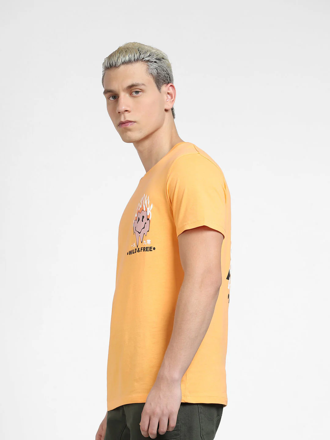 Orange Graphic Print Crew Neck T-shirt - Image 3