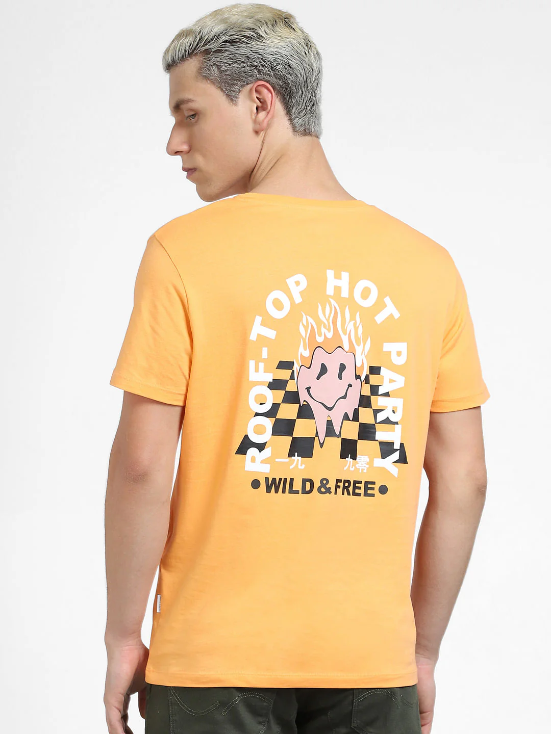 Orange Graphic Print Crew Neck T-shirt - Image 4
