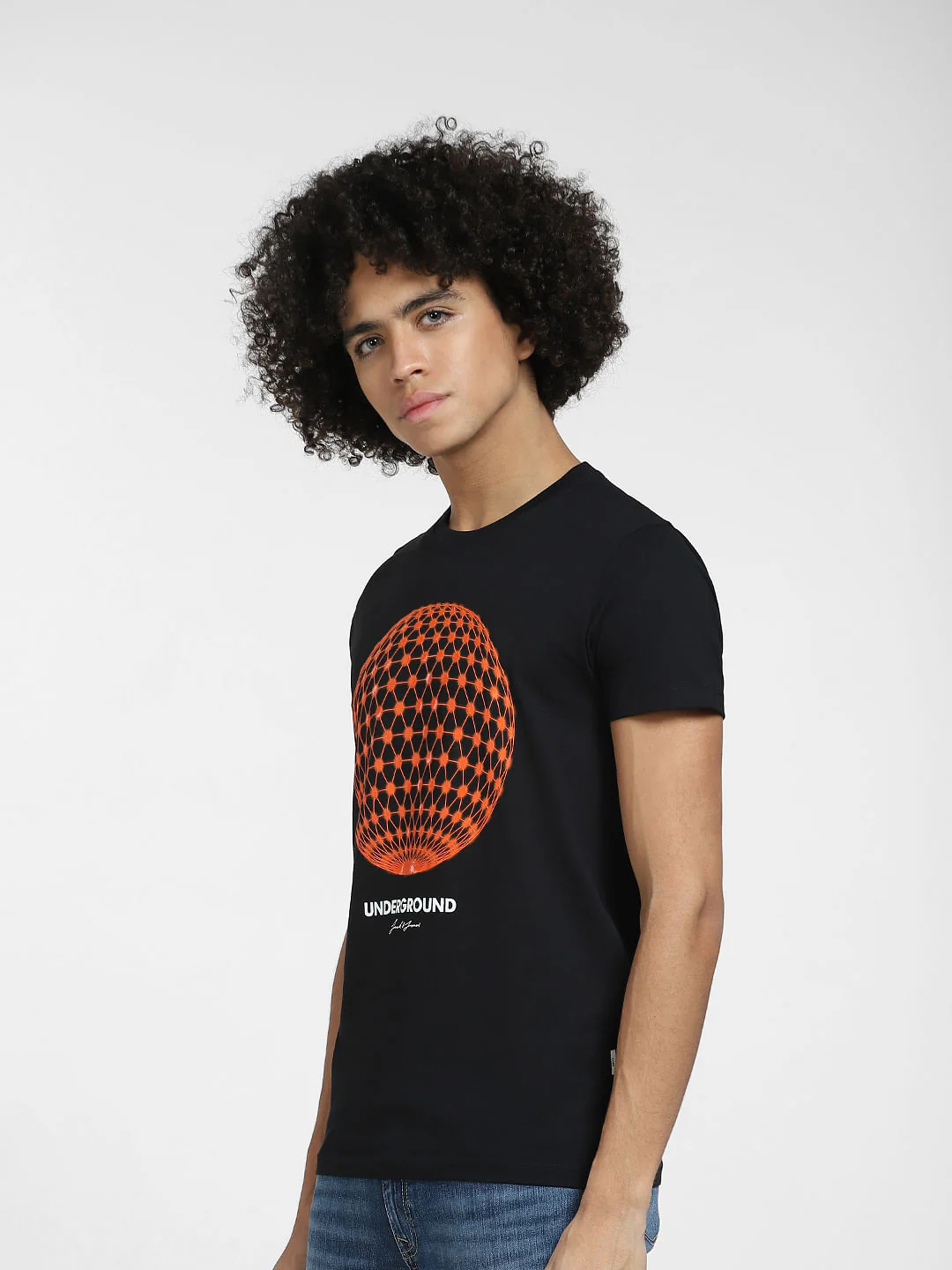 Black Globe Print Crew Neck T-shirt - Image 3