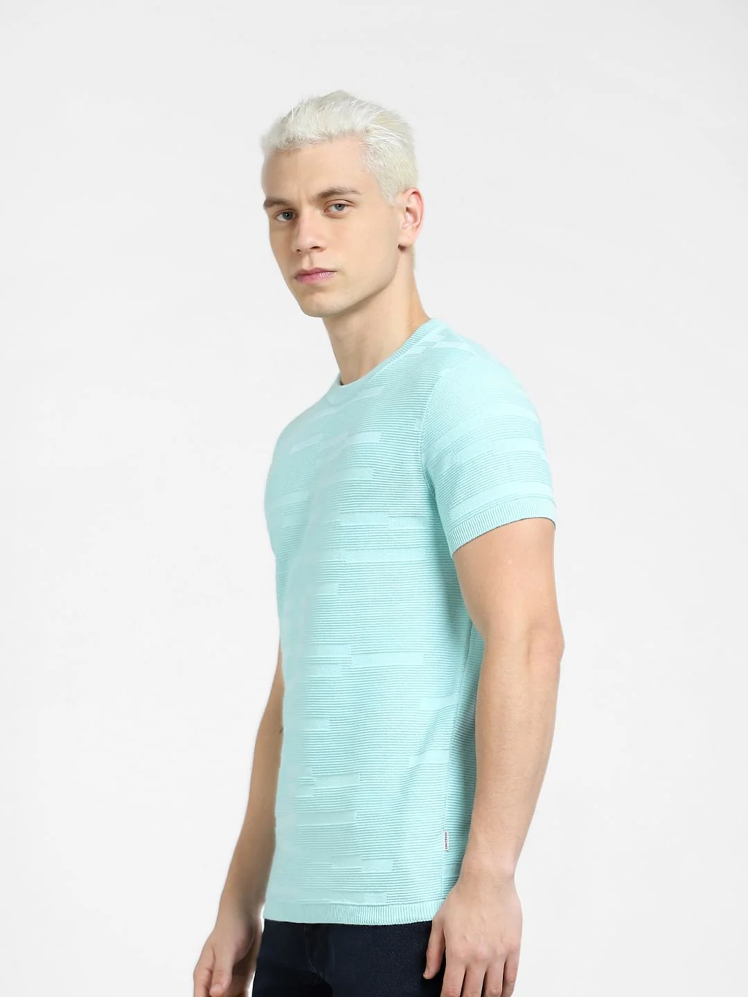 Blue Knit Crew Neck T-shirt - Image 3