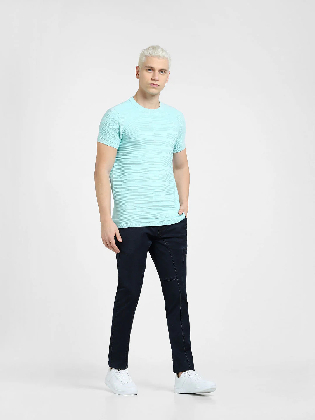 Blue Knit Crew Neck T-shirt - Image 6