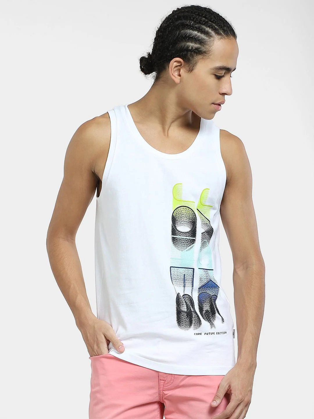 White Printed Cotton Vest - Image 2