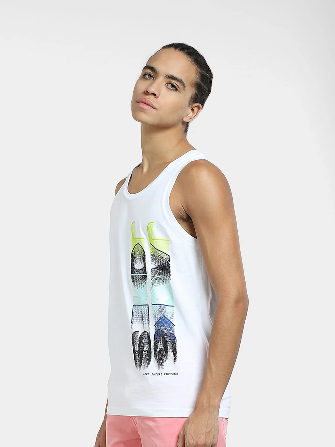 White Printed Cotton Vest - Image 3