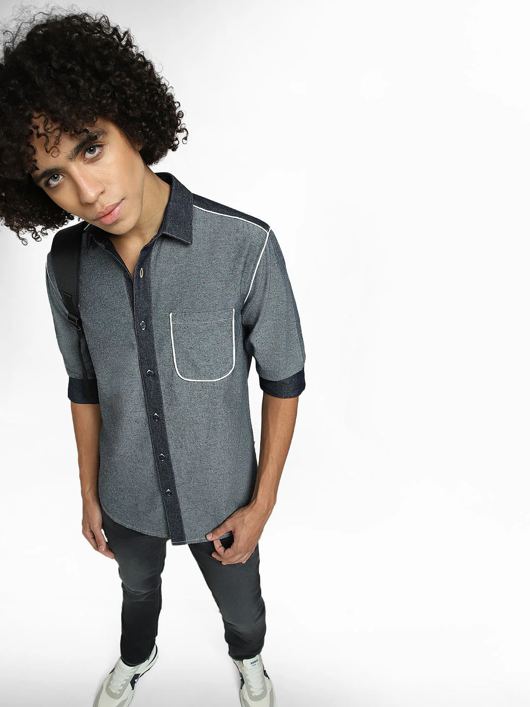 Blue Colourblocked Full Sleeves Shirt