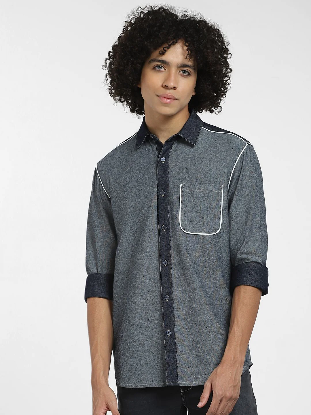 Blue Colourblocked Full Sleeves Shirt - Image 2