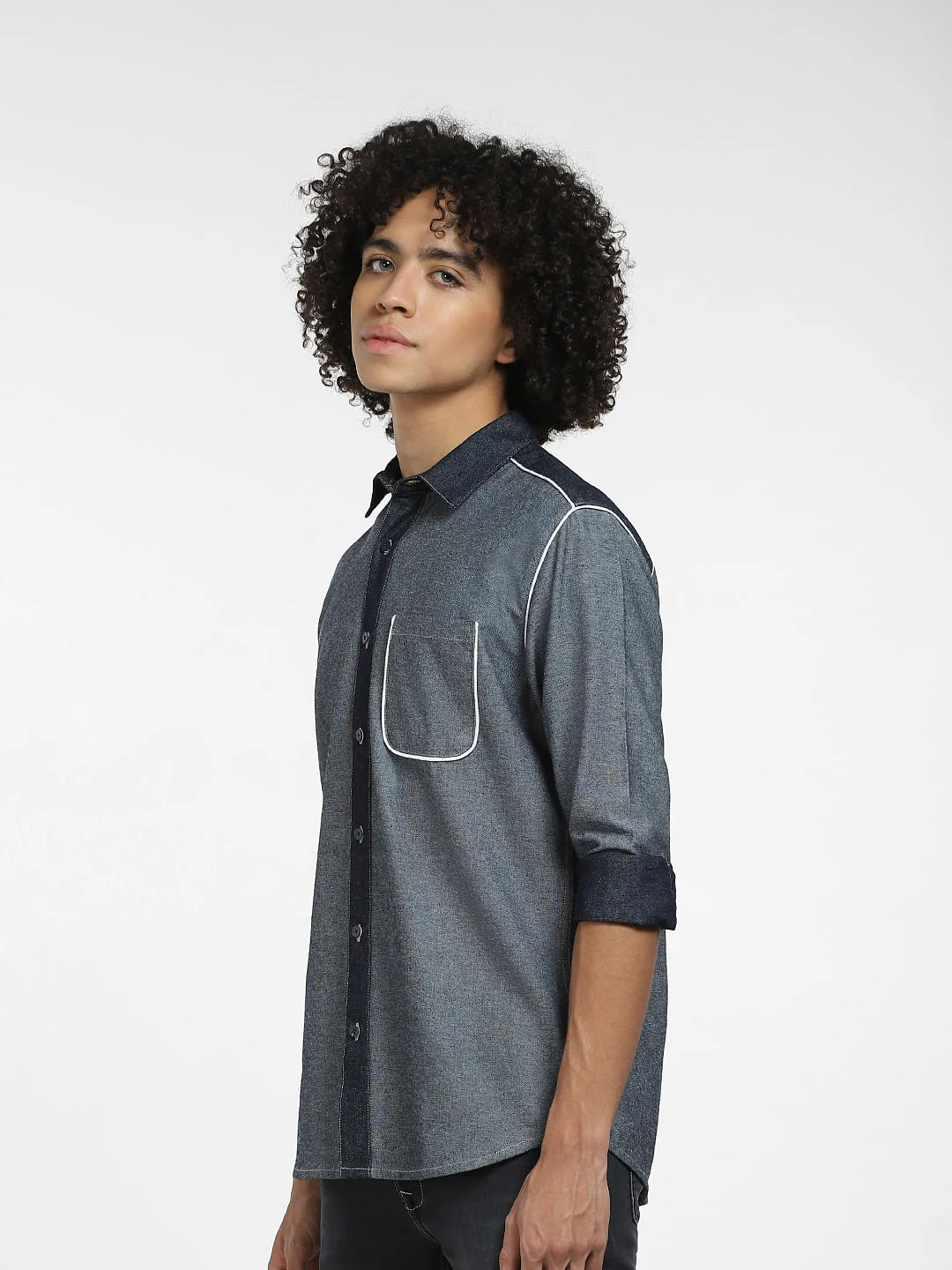 Blue Colourblocked Full Sleeves Shirt - Image 3