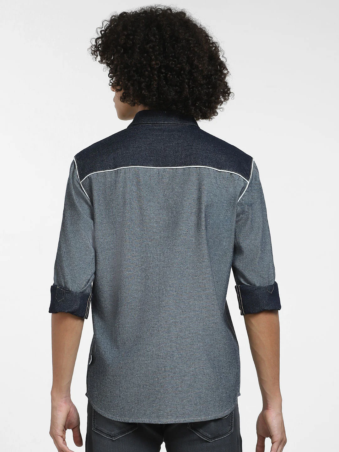 Blue Colourblocked Full Sleeves Shirt - Image 4