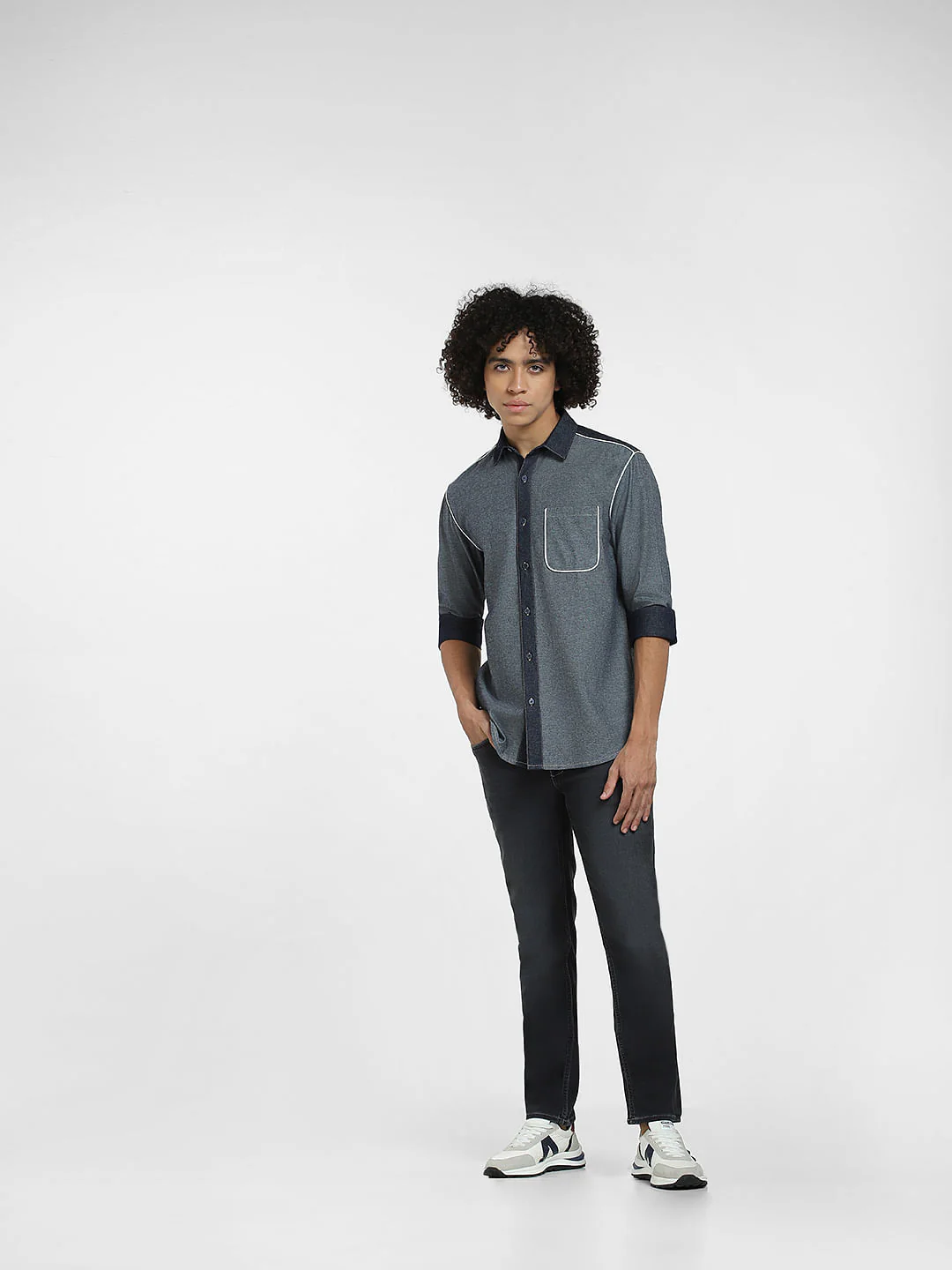Blue Colourblocked Full Sleeves Shirt - Image 6