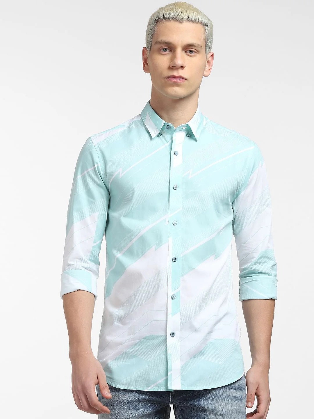 Aqua Printed Full Sleeves Shirt - Image 2