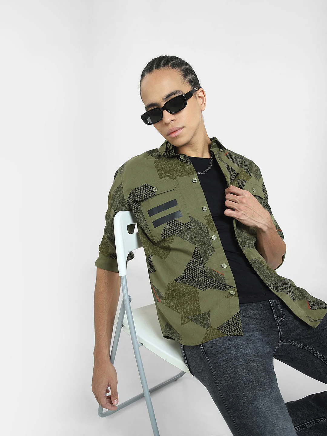 Green Printed Full Sleeves Shirt
