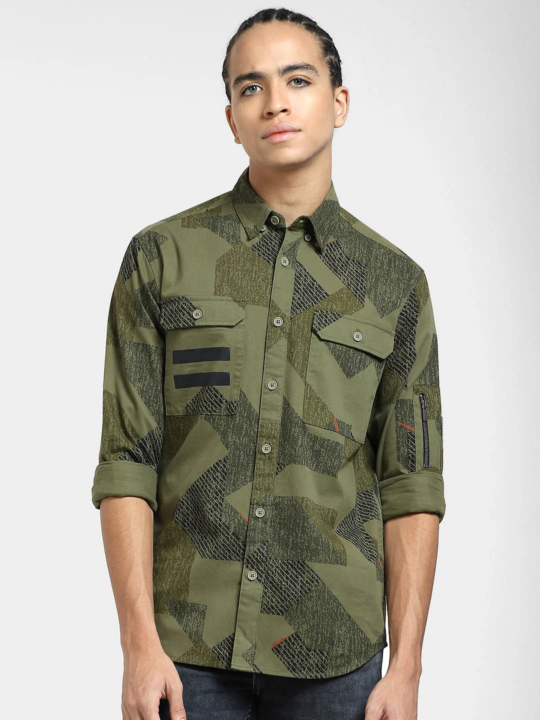 Green Printed Full Sleeves Shirt - Image 2