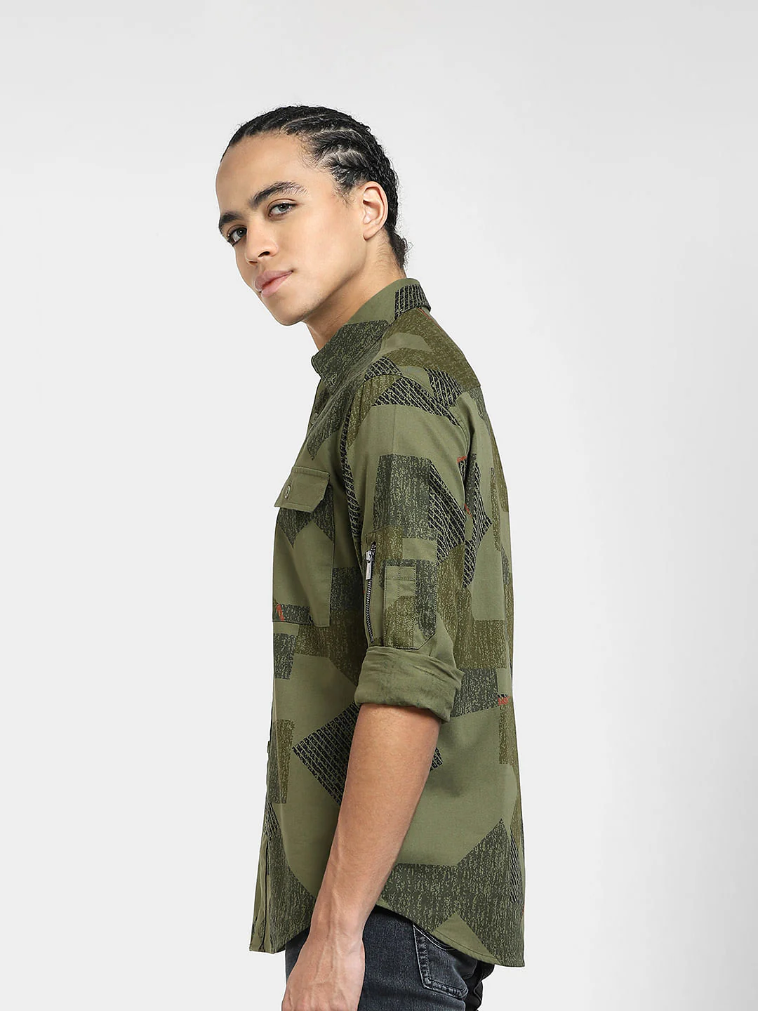 Green Printed Full Sleeves Shirt - Image 3