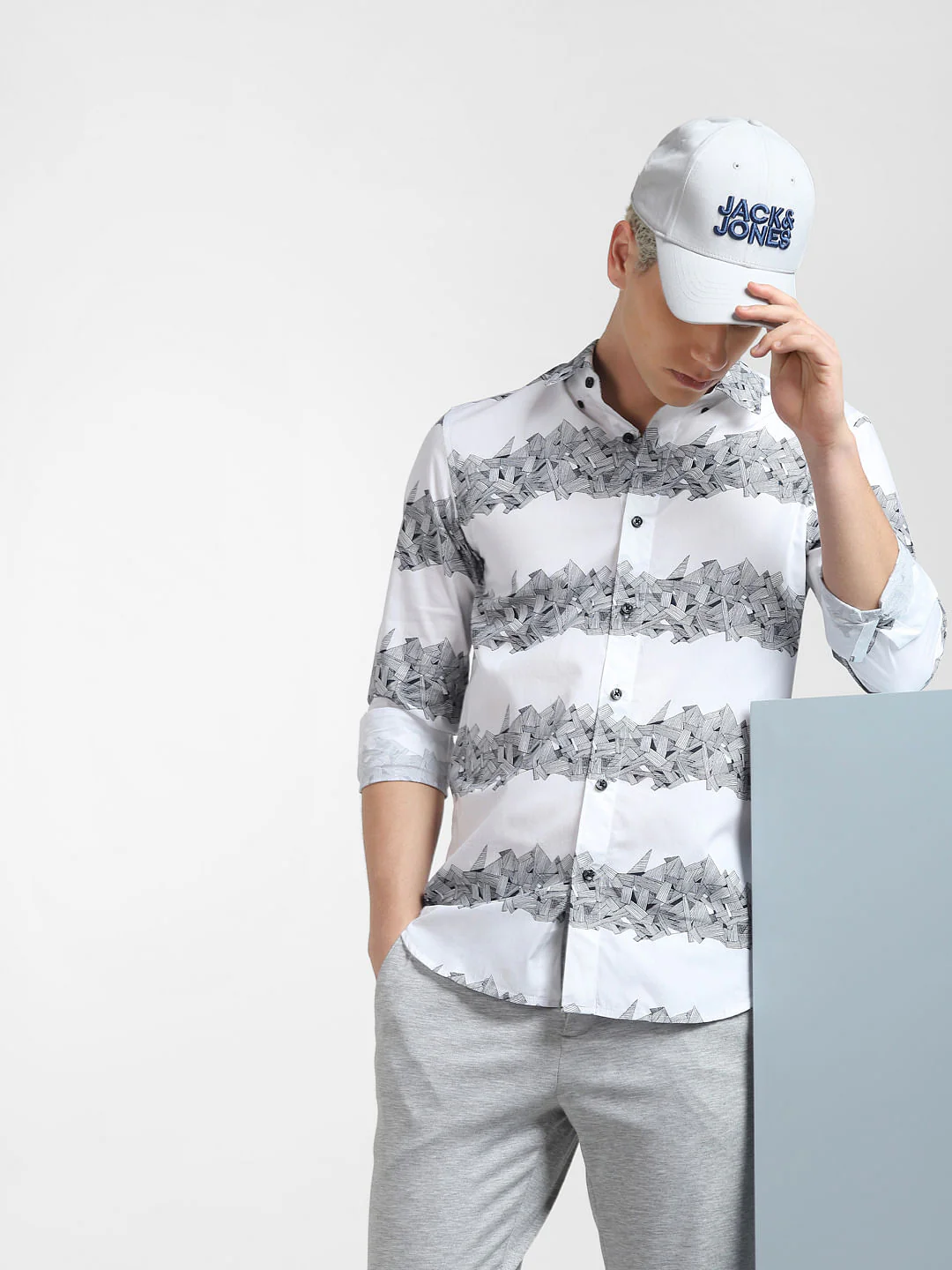 White Printed Full Sleeves Shirt