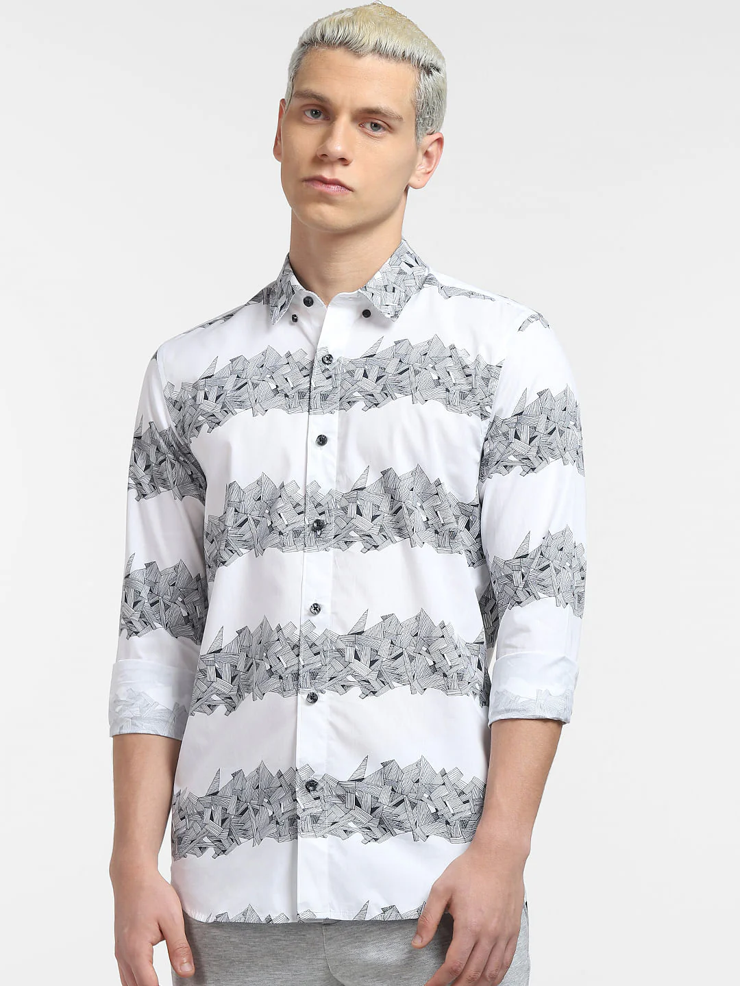 White Printed Full Sleeves Shirt - Image 2