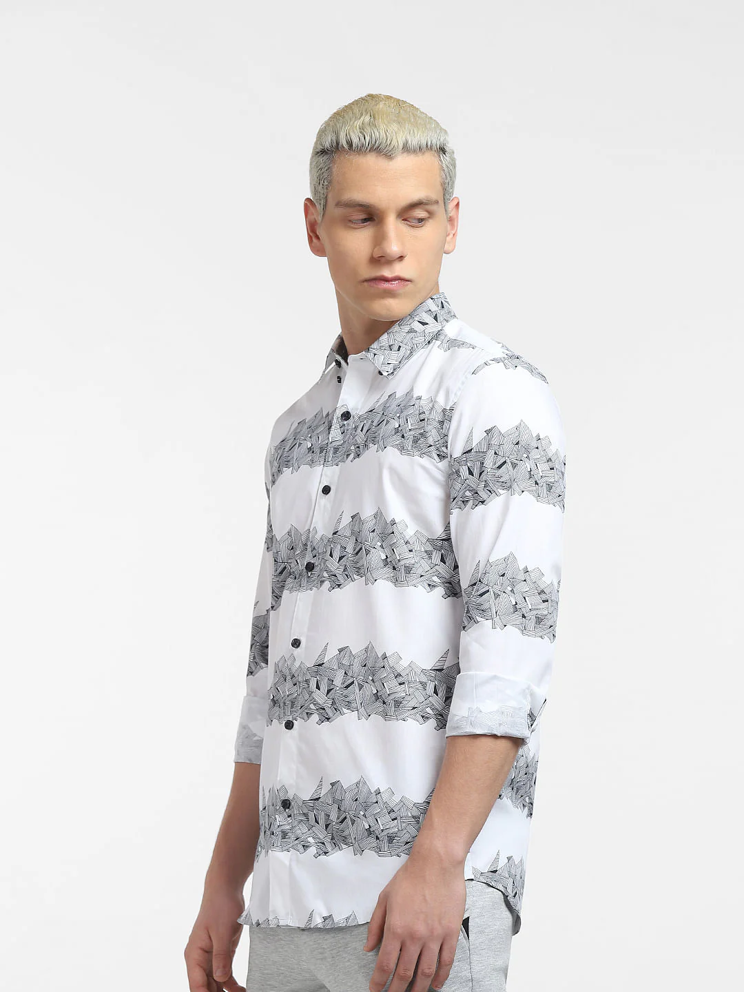 White Printed Full Sleeves Shirt - Image 3