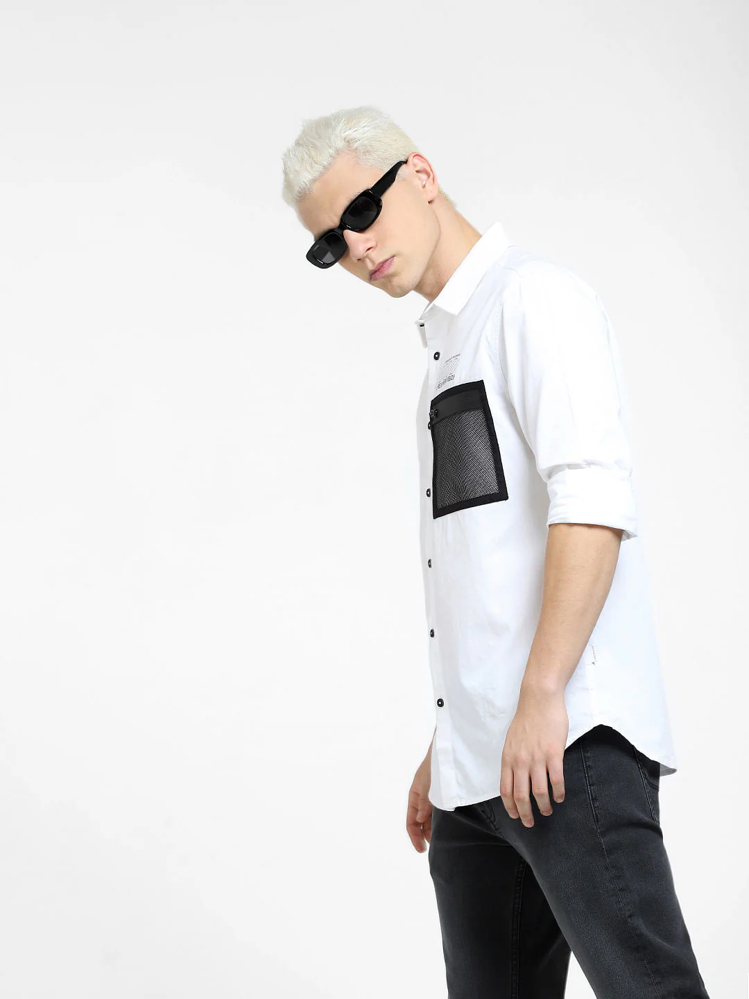White Pocket Detail Full Sleeves Shirt