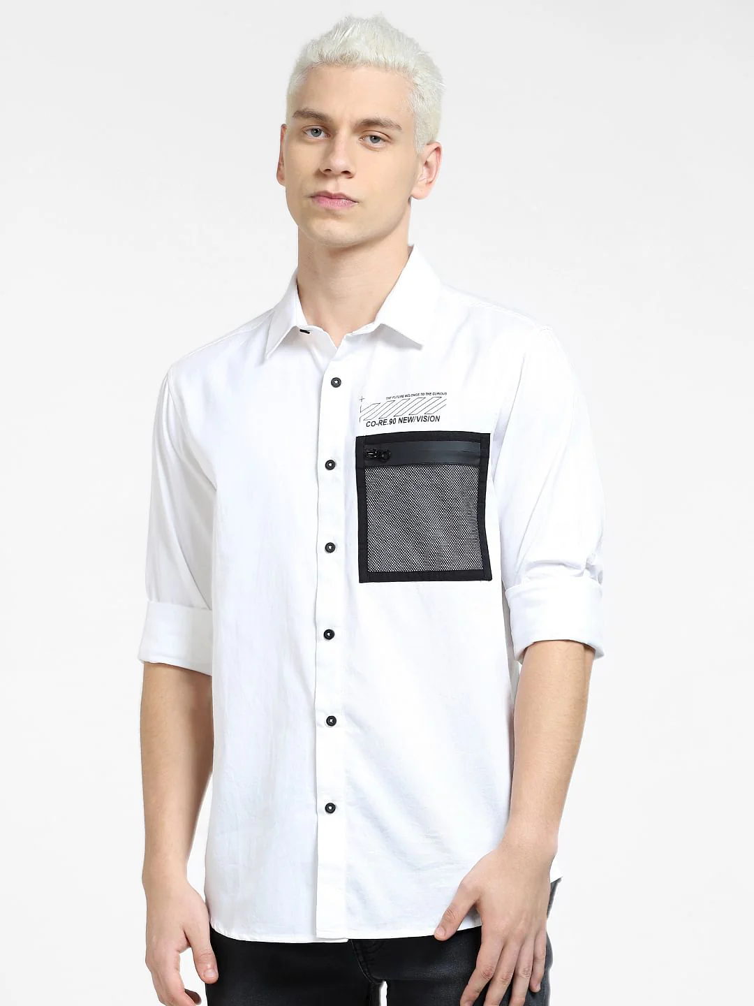 White Pocket Detail Full Sleeves Shirt - Image 2