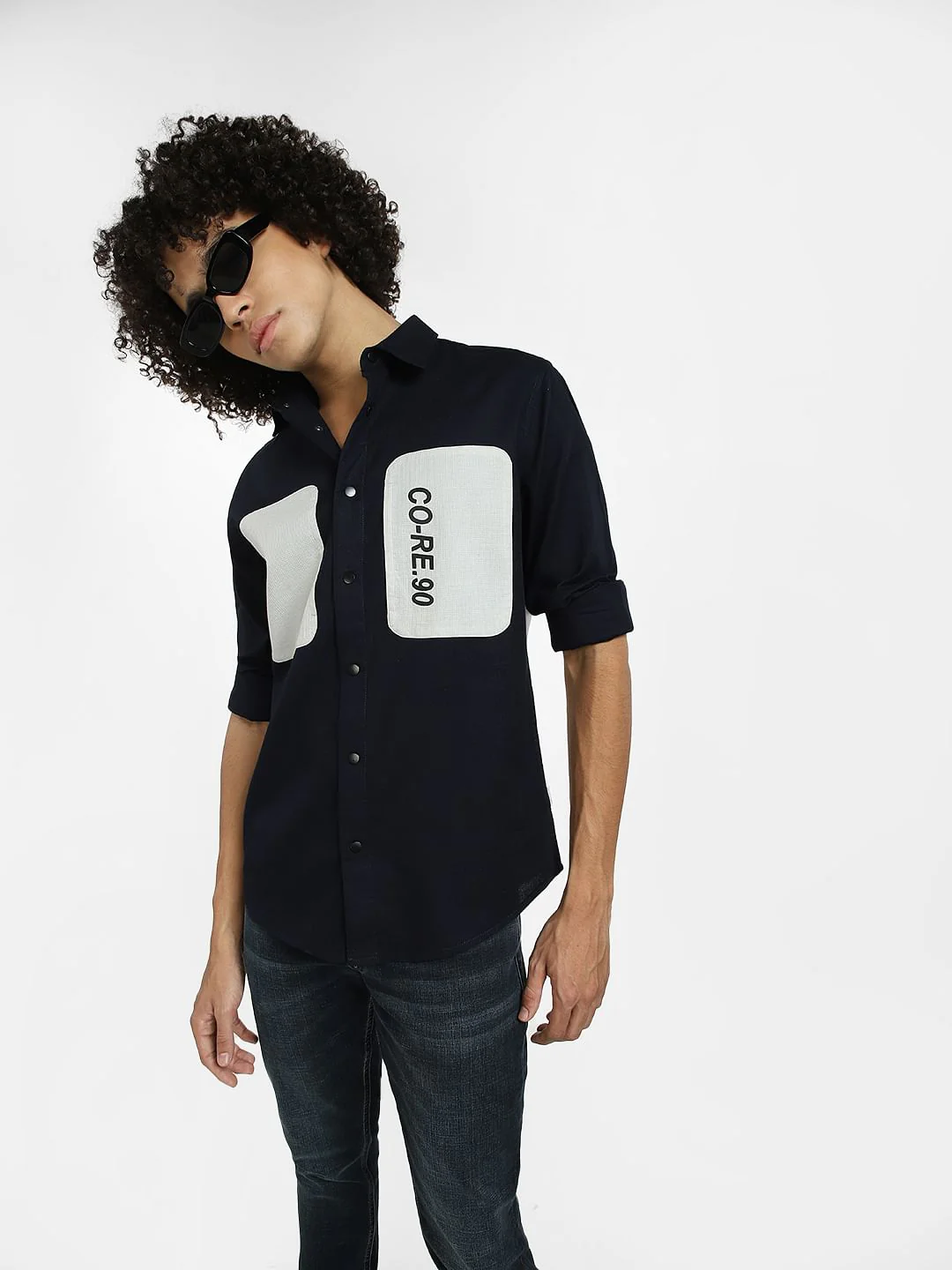 Blue Cut & Sew Full Sleeves Shirt