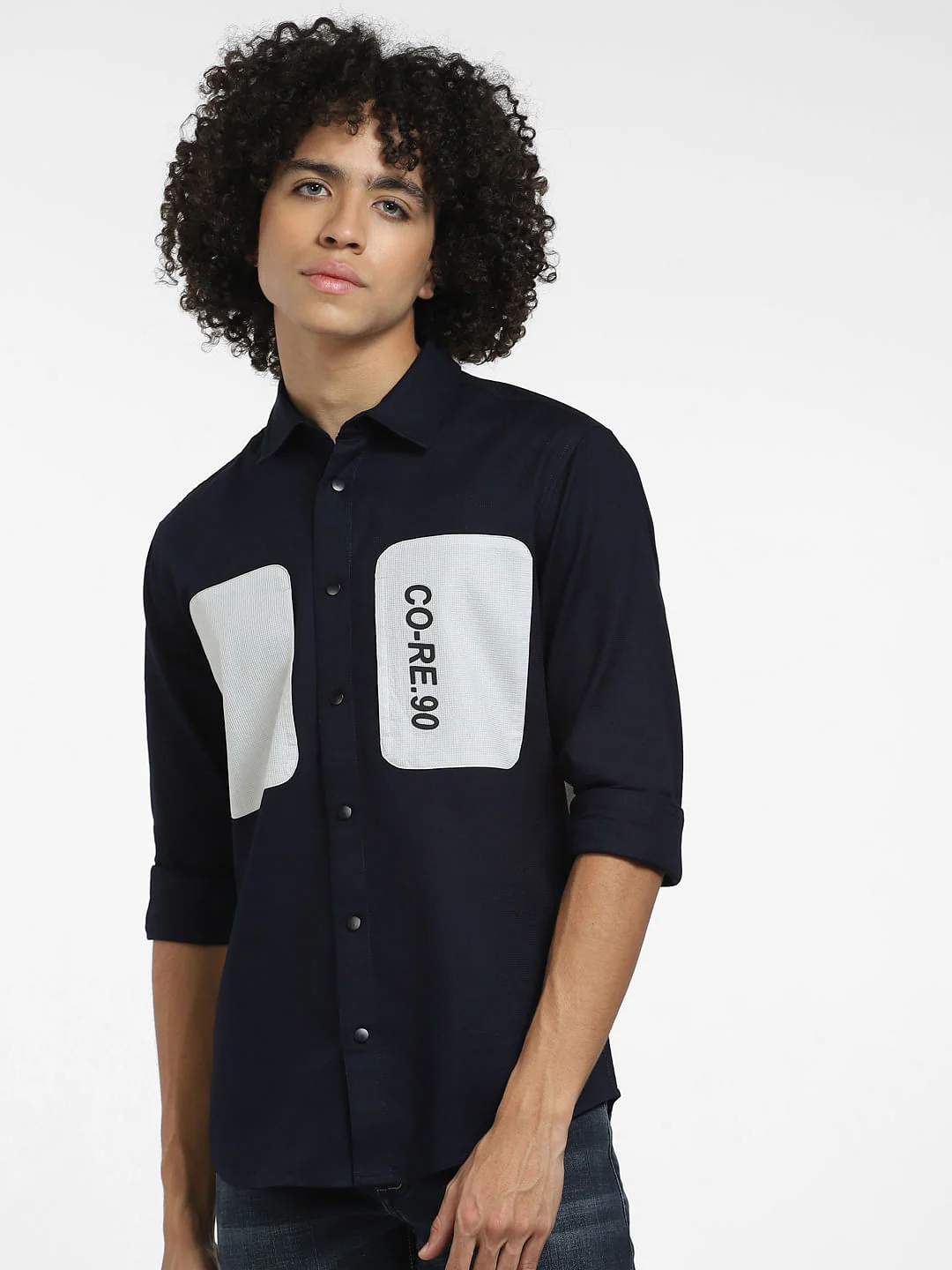Blue Cut & Sew Full Sleeves Shirt - Image 2