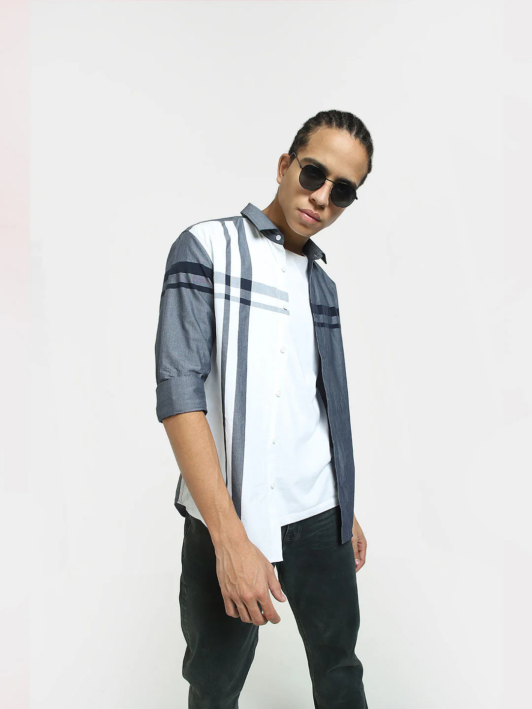 Blue Colourblocked Full Sleeves Shirt
