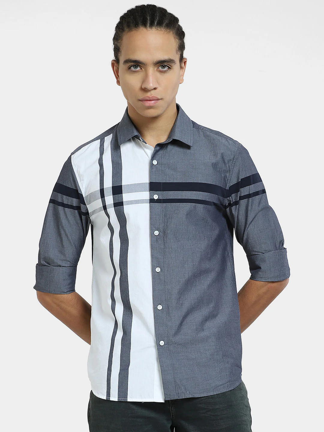 Blue Colourblocked Full Sleeves Shirt - Image 2