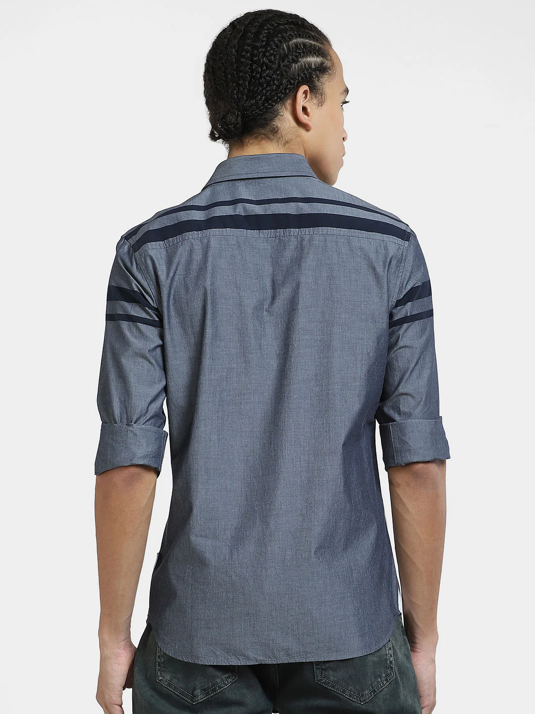 Blue Colourblocked Full Sleeves Shirt - Image 4