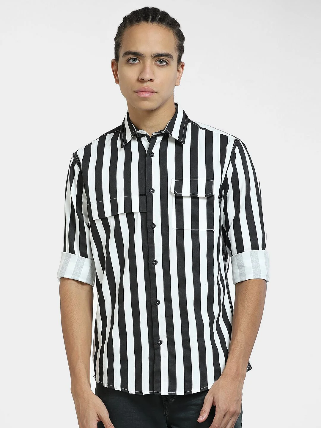 Black Striped Full Sleeves Shirt - Image 2