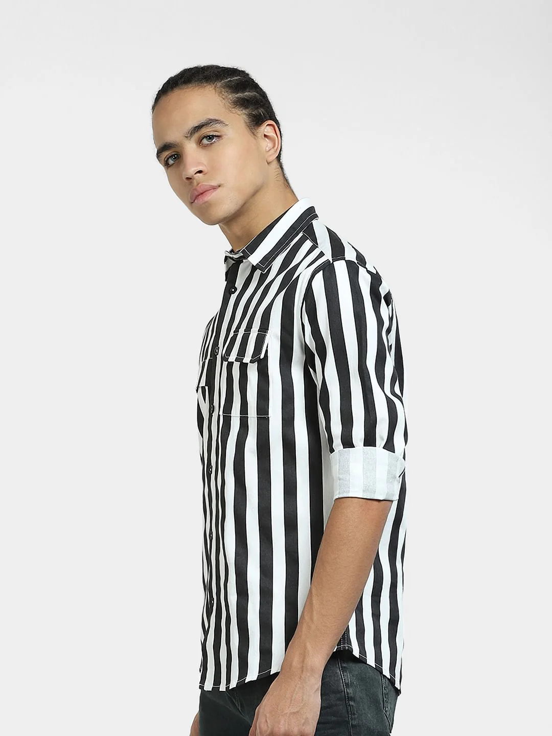 Black Striped Full Sleeves Shirt - Image 3