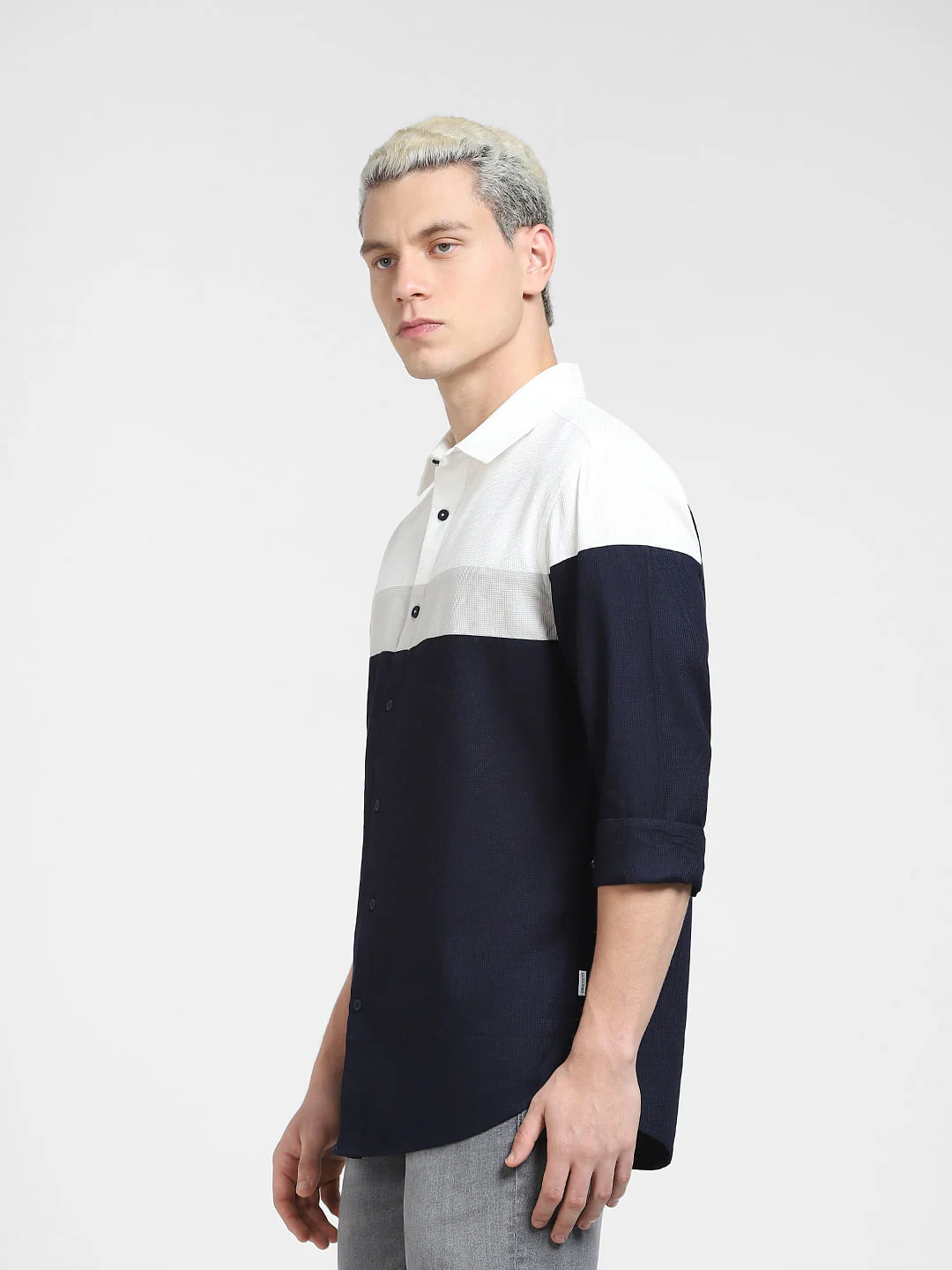 Blue Colourblocked Full Sleeves Shirt - Image 3