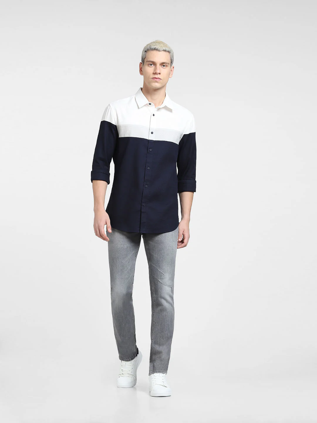 Blue Colourblocked Full Sleeves Shirt - Image 6