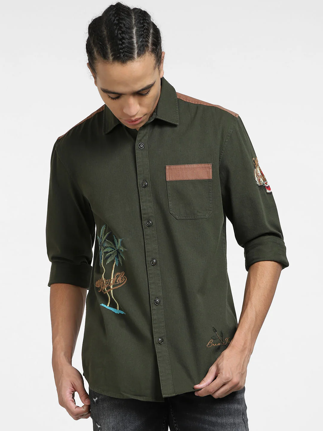 Deep Green Embroidered Full Sleeves Shirt - Image 2