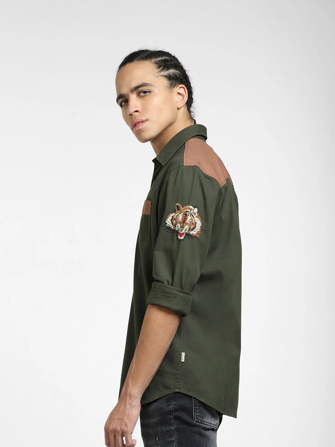Deep Green Embroidered Full Sleeves Shirt - Image 3