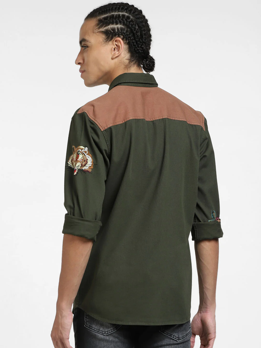 Deep Green Embroidered Full Sleeves Shirt - Image 4