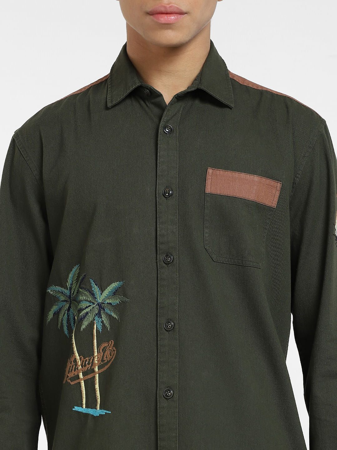 Deep Green Embroidered Full Sleeves Shirt - Image 5
