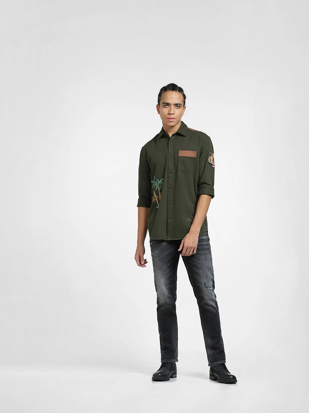 Deep Green Embroidered Full Sleeves Shirt - Image 6